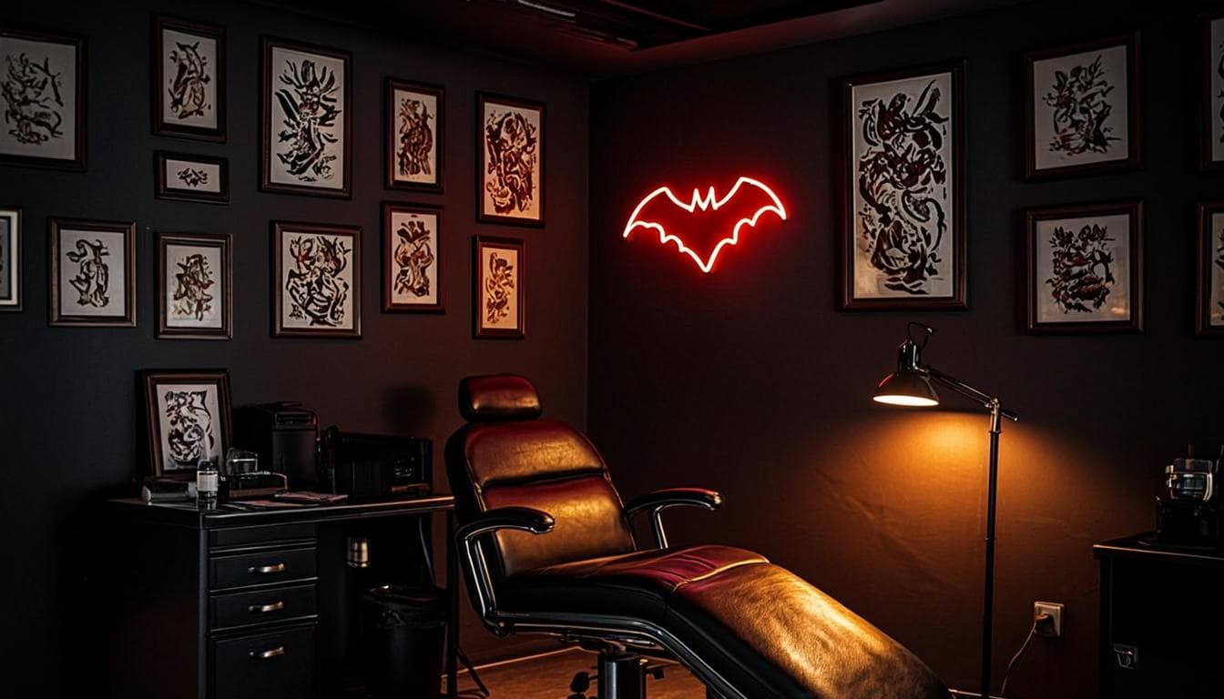 Dentro do clube — as cadeiras, a luz e a parede de flash